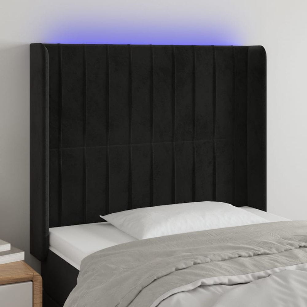 Vidaxl Čelo postele s LED čierne 103x16x118/128 cm zamat